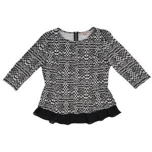 Green Envelope Casual Couture Top Womens Medium Black White Print Ruffle Hem